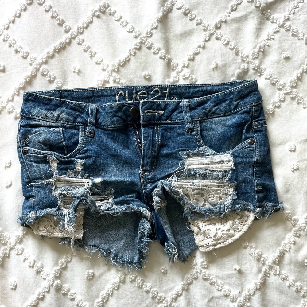 Rue21 Blue Distressed Jean Shorts with Raw Hem